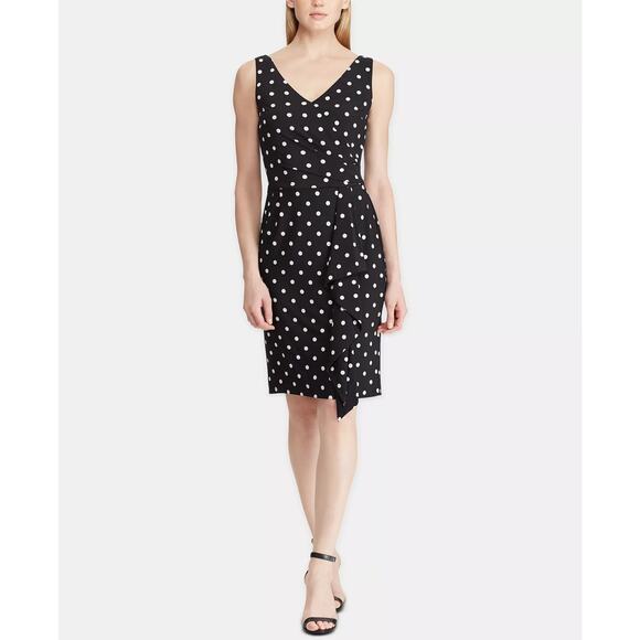Ralph Lauren Petite Polka-Dot V-Neck Sleeveless Mini Dress - 14 - Picture 1 of 3